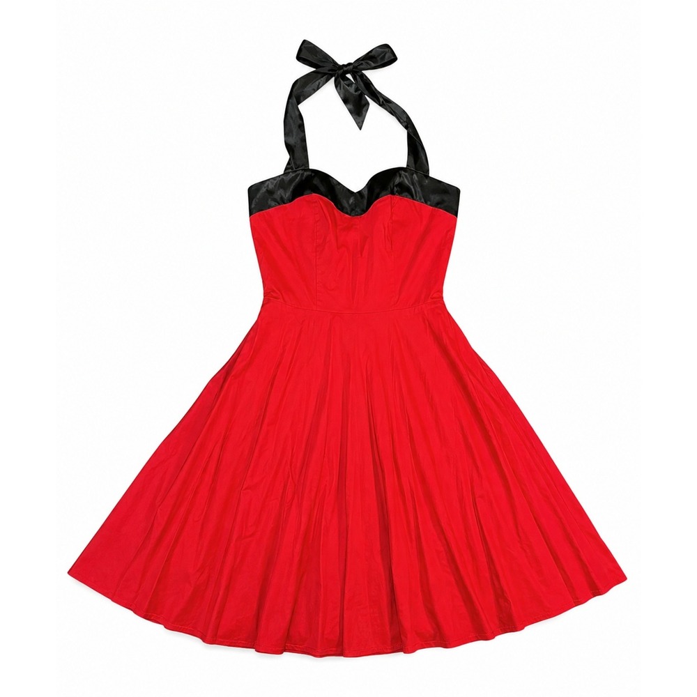 Dress Tells Red Black Rockabilly Pinup Halter Dress Sweetheart Retro Swing Small